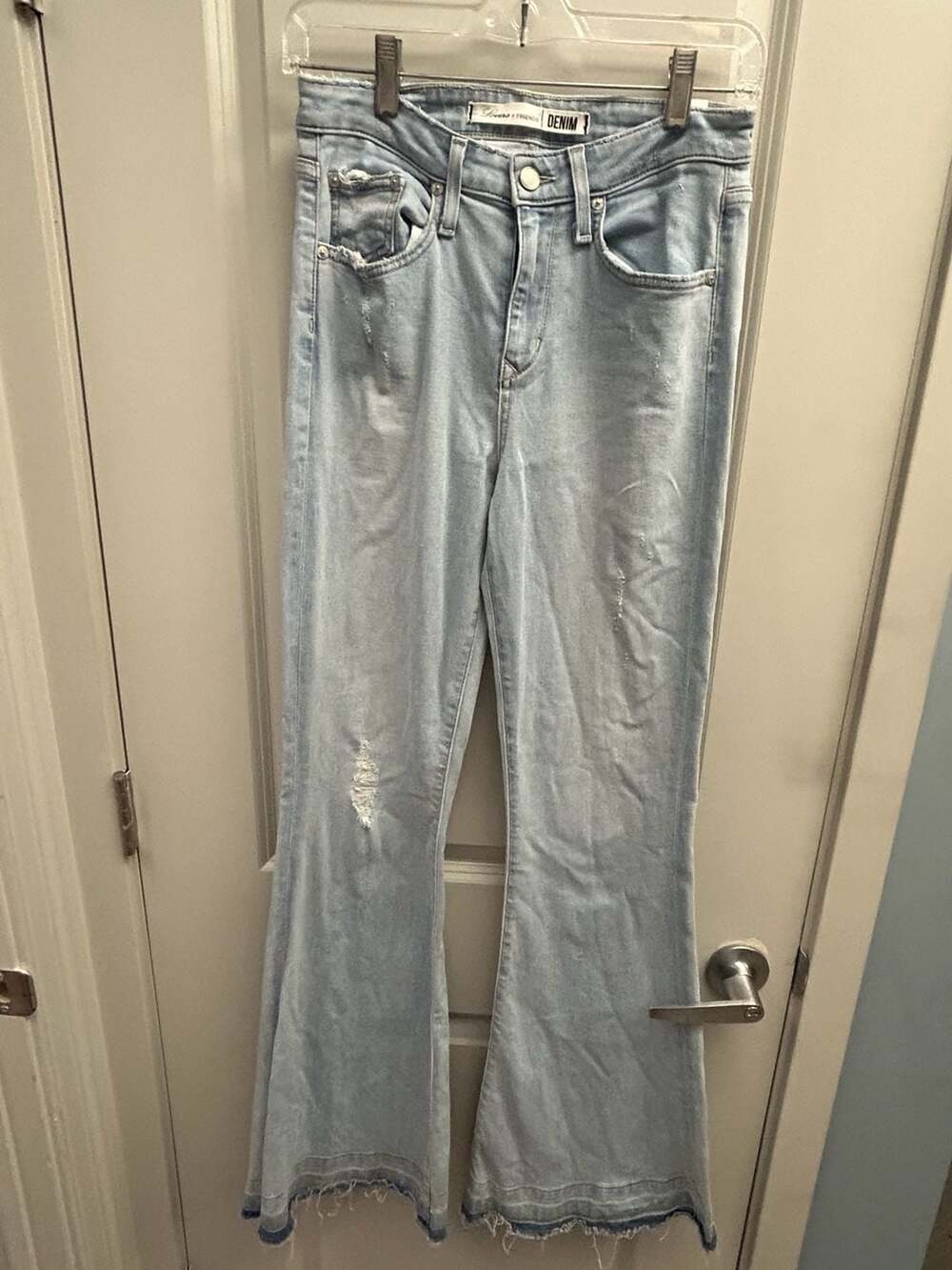 Lovers + Friends Denim Light Wash Distressed Flare Jeans
